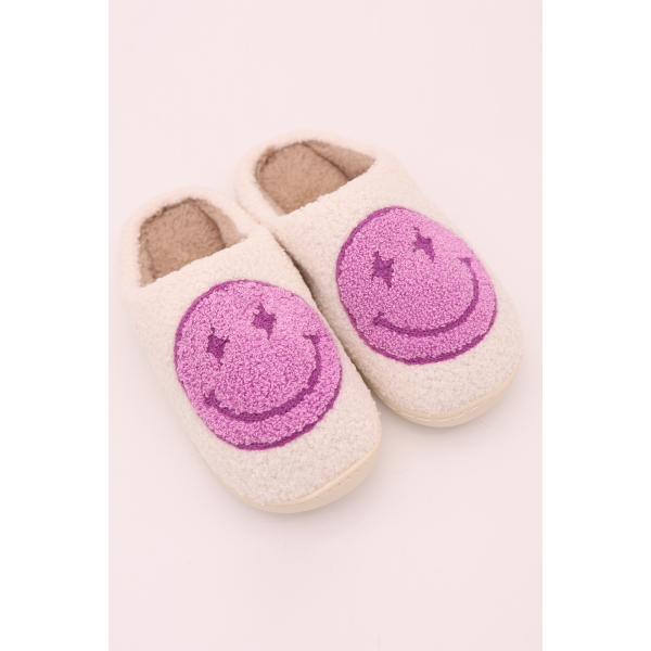 Smiley Lightning Bolt Eyes Slippers/Pantoffels (Wit/Paars)