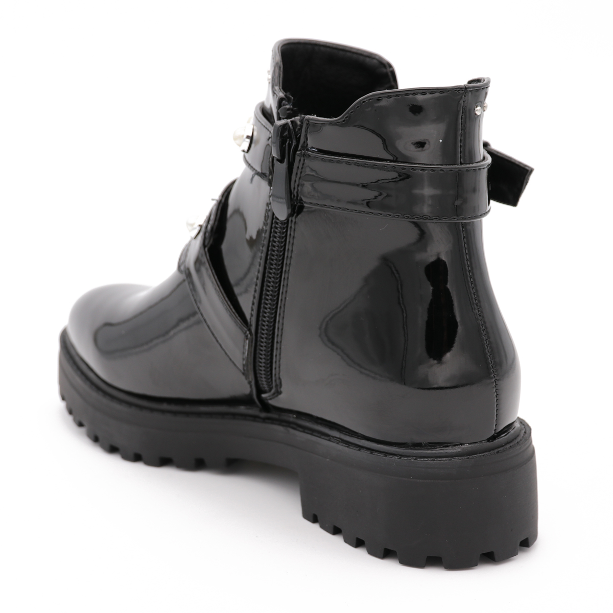 Low Cut Biker Boots, Met Parels Zwarte Lak Shoe Level Nederland
